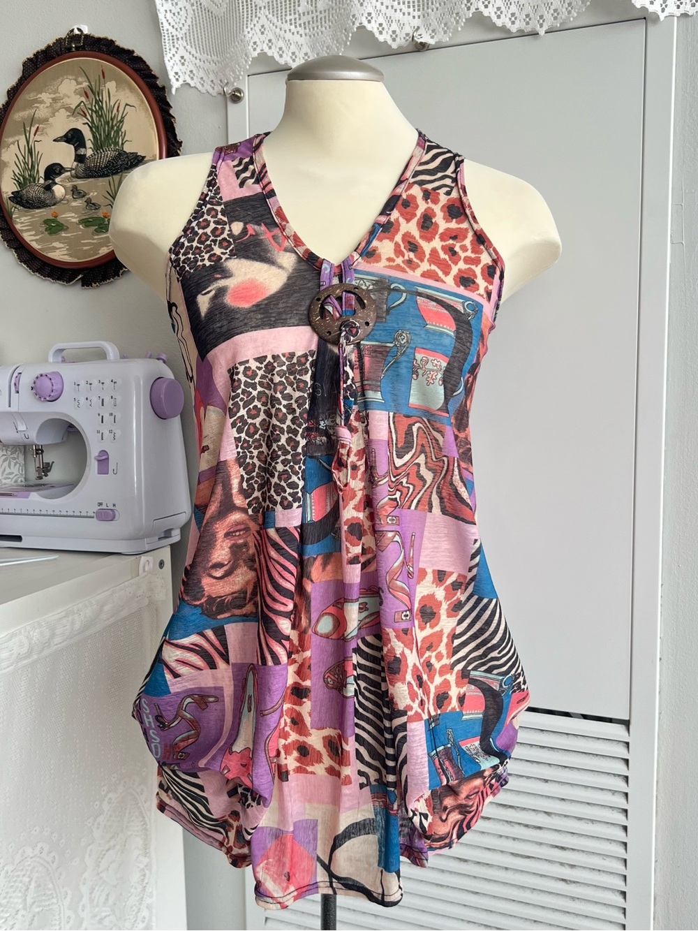 Y2K animal print patchwork halter tunic tank top